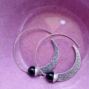 SILPADA W1874 .925 Sterling Black Chalcedony Comet Tail Hoop Earrings 11.2g